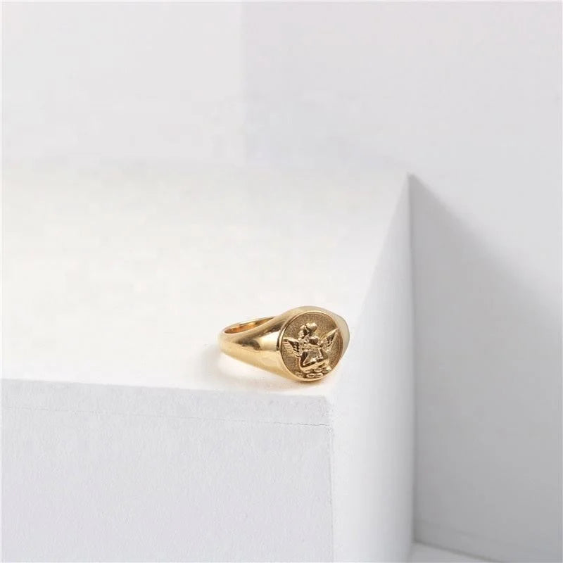 Angel Wings Gold Steel Ring