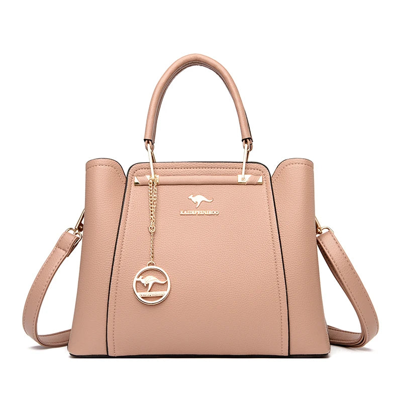 3-Layer Leather Crossbody Tote Bag