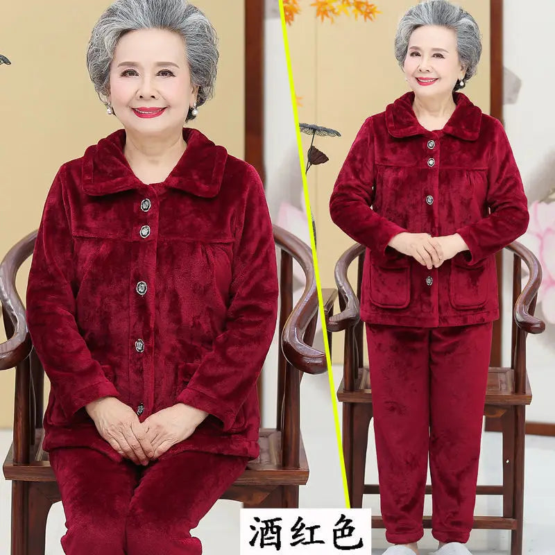 Grandma Flannel Warm Pajama Set