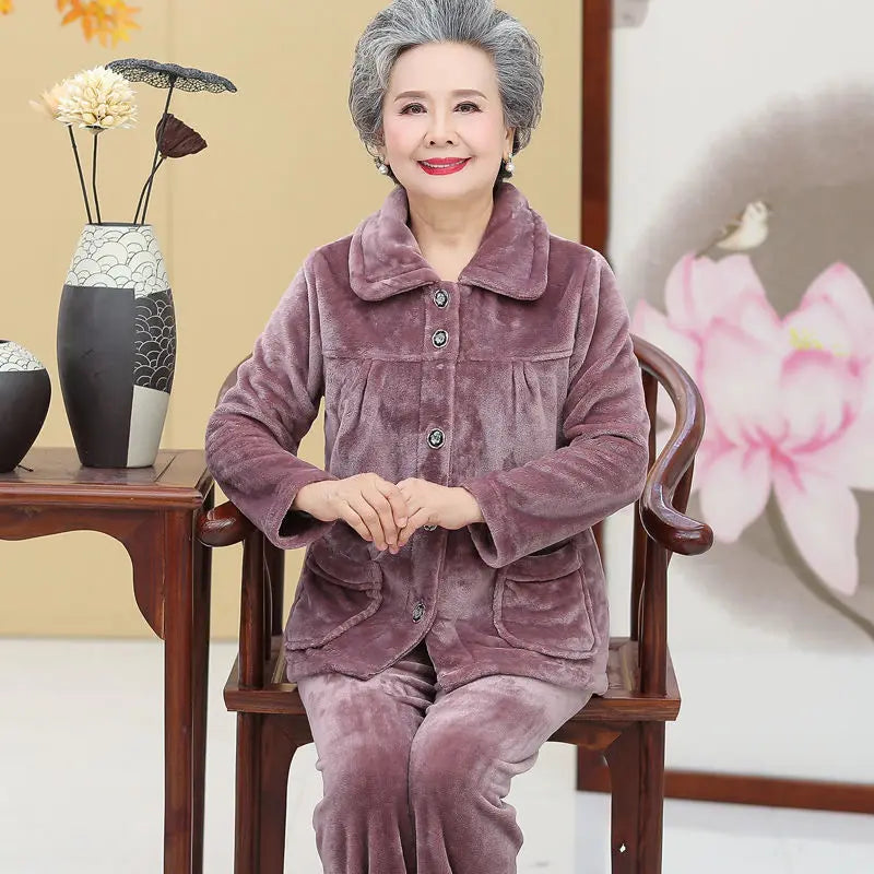 Grandma Flannel Warm Pajama Set