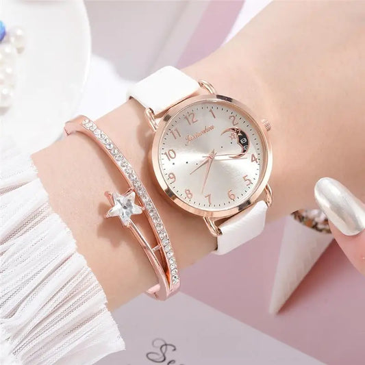 Women's White Leather Quartz Watch