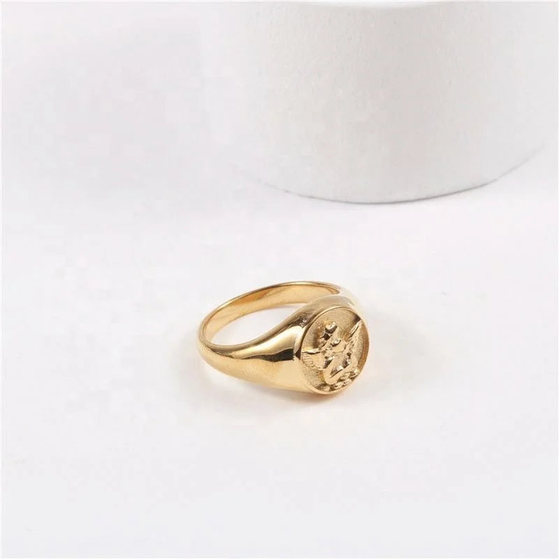 Angel Wings Gold Steel Ring