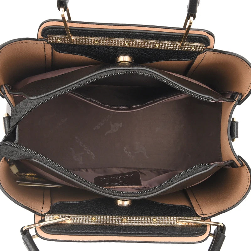 3-Layer Leather Crossbody Tote Bag