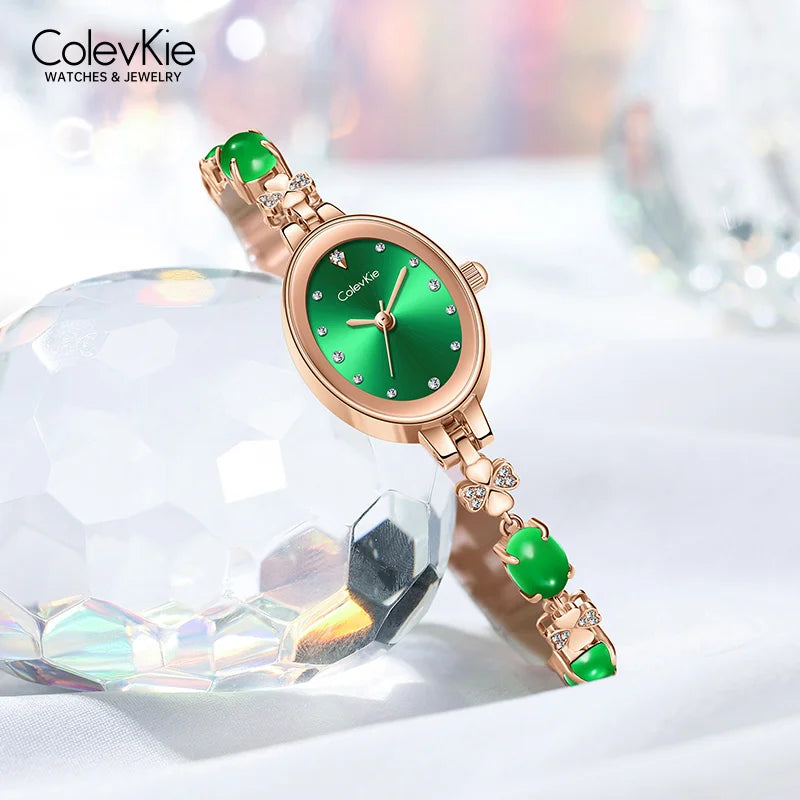 Women's Green Oval Diamond Quartz Watch