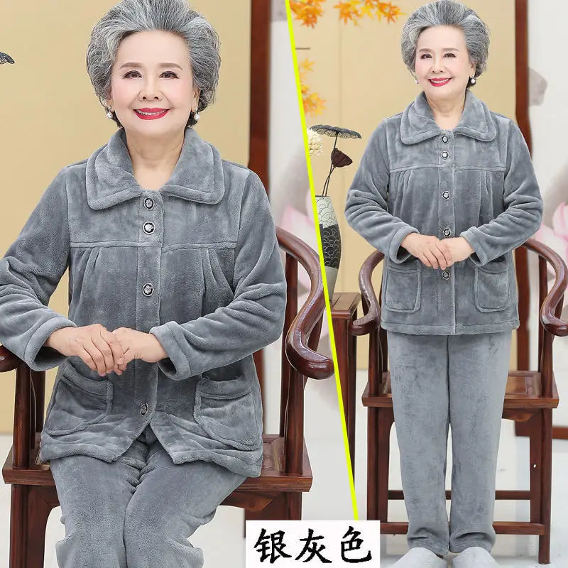 Grandma Flannel Warm Pajama Set