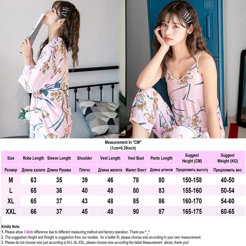 Women's 3-Piece Floral Robe Pajama Set