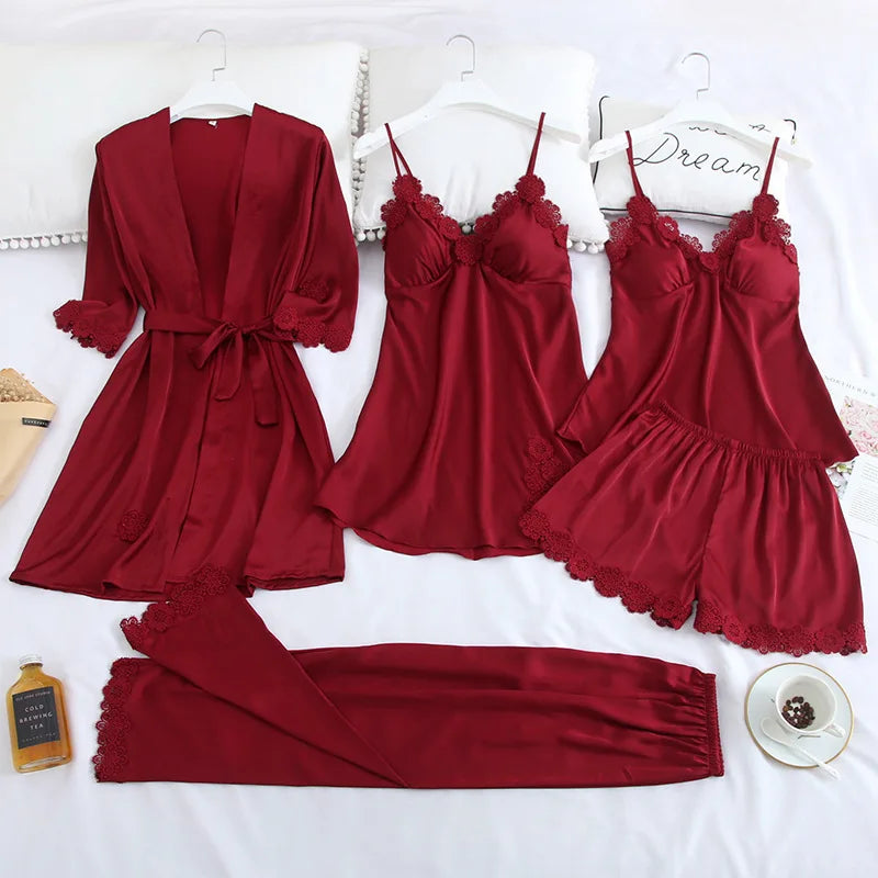 Satin Embroidery Women Pajama Set