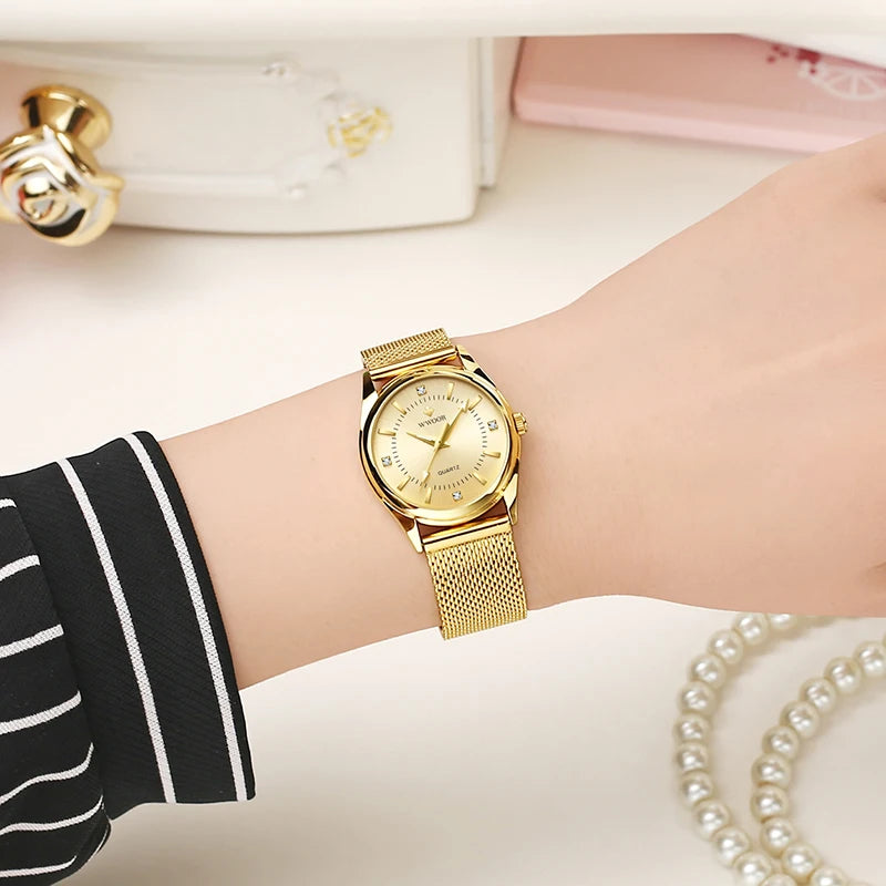 WWOOR Women's Gold Diamond Quartz Watch
