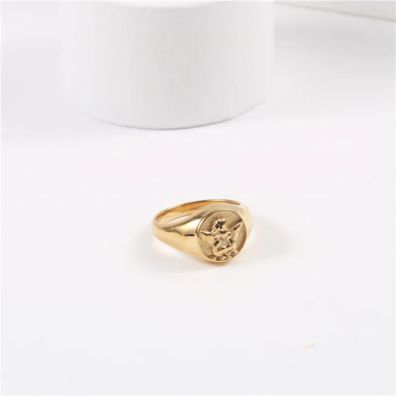 Angel Wings Gold Steel Ring