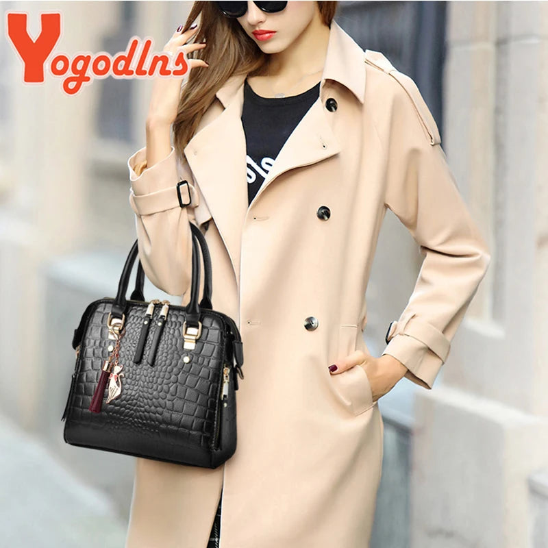 Crocodile Tassel PU Shoulder Bag