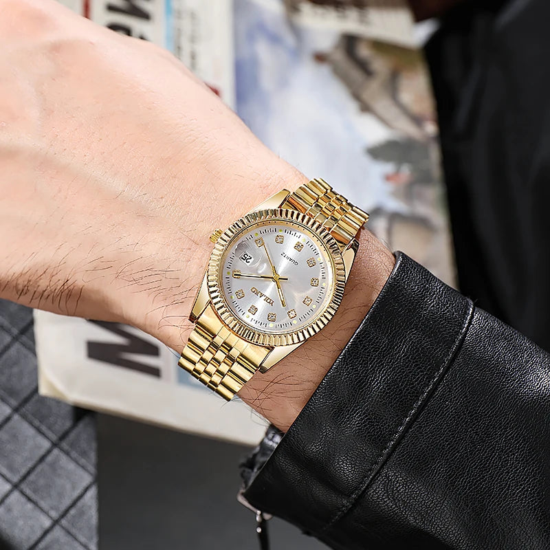 Men's Gold Steel Quartz Watch Date