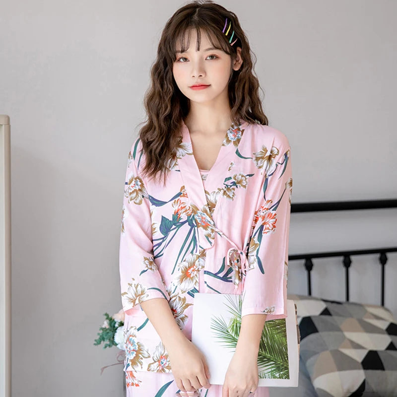 Women's 3-Piece Floral Robe Pajama Set