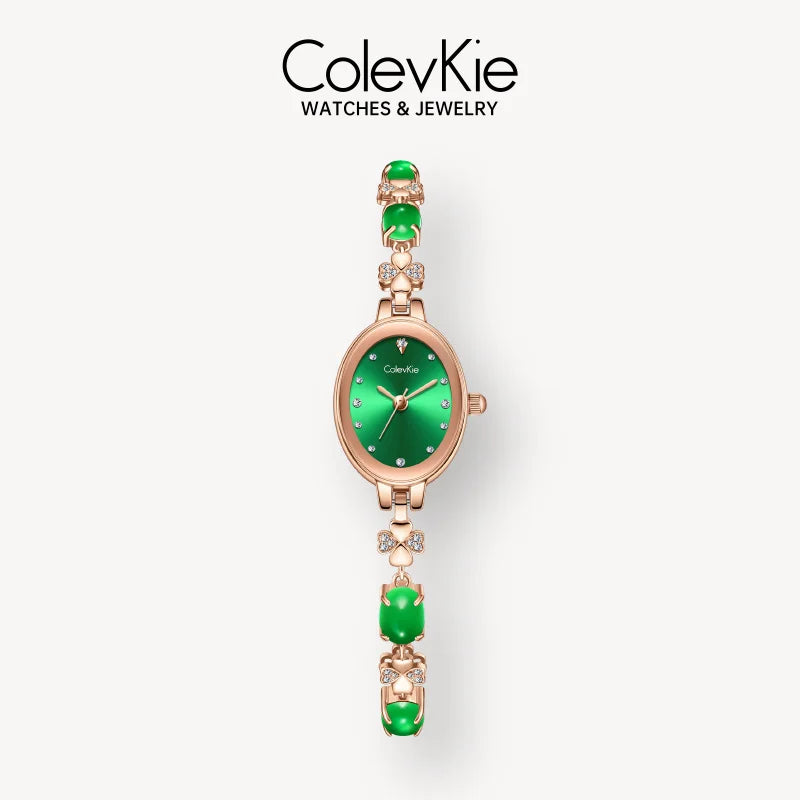 Women's Green Oval Diamond Quartz Watch