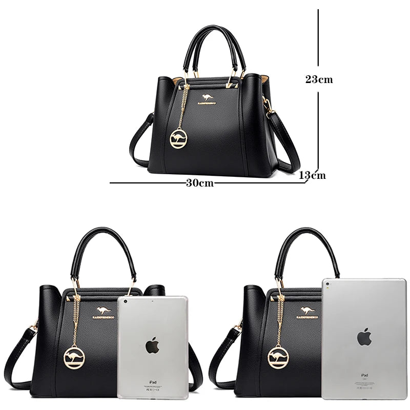 3-Layer Leather Crossbody Tote Bag