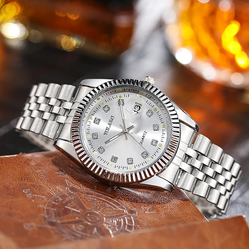 Men's Gold Steel Quartz Watch Date