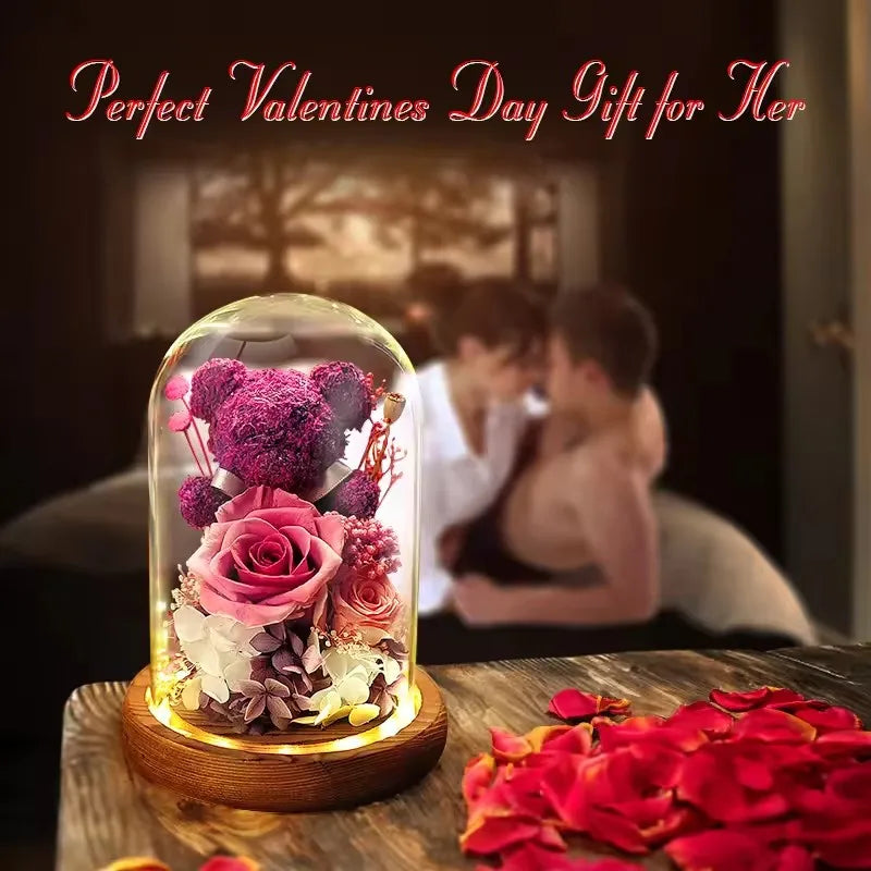 Eternal Rose Flower Box Teddy Bear LED Gift
