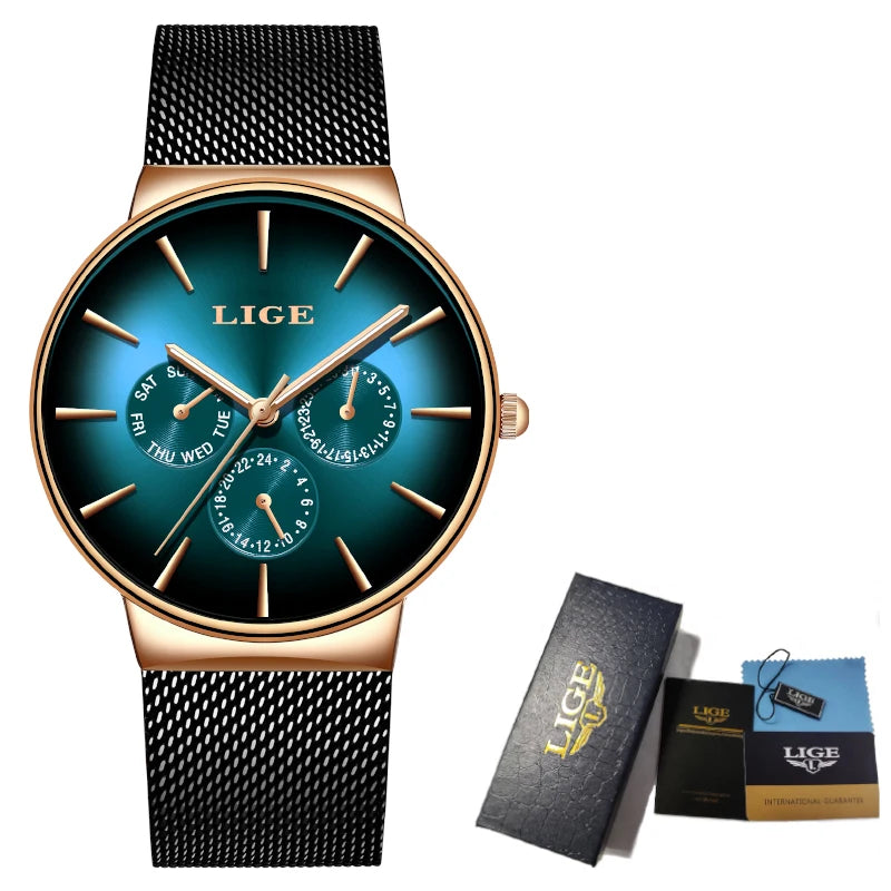 LIGE Women's Mesh Belt Quartz Watch Date