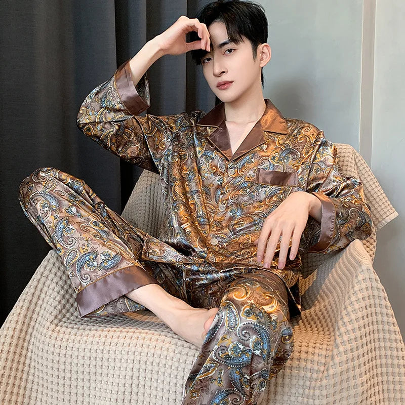 Men's Ice Silk Satin Pajama Set