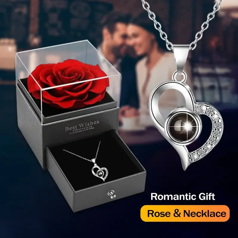 Artificial Flower Box with Necklace