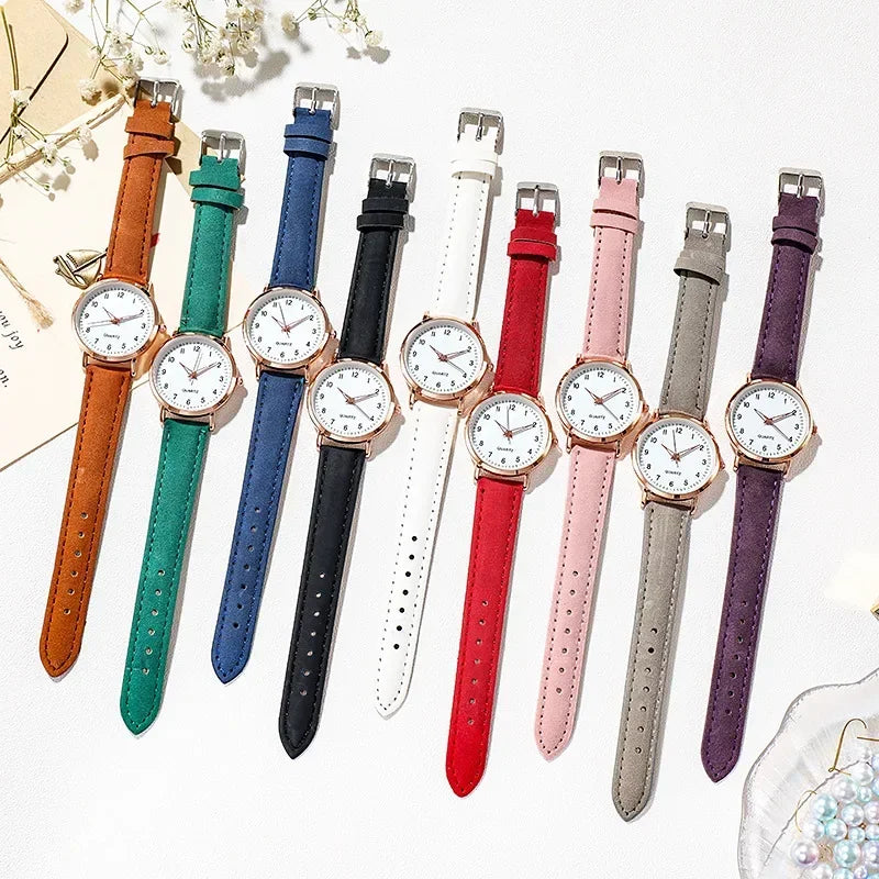 Women's Elegant Leather Bracelet Quartz Watch