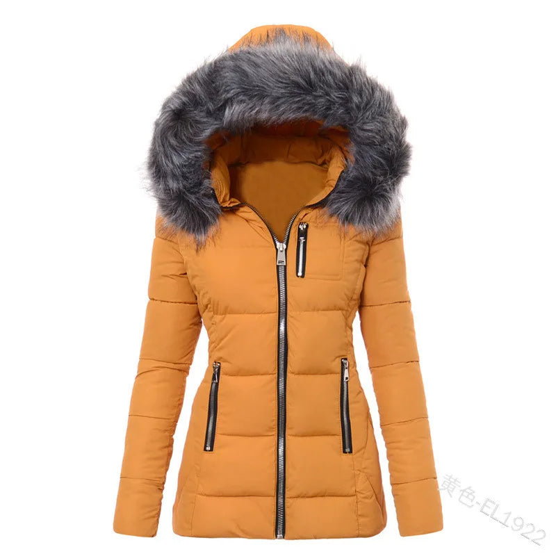 Fur Collar Hooded Women Parka