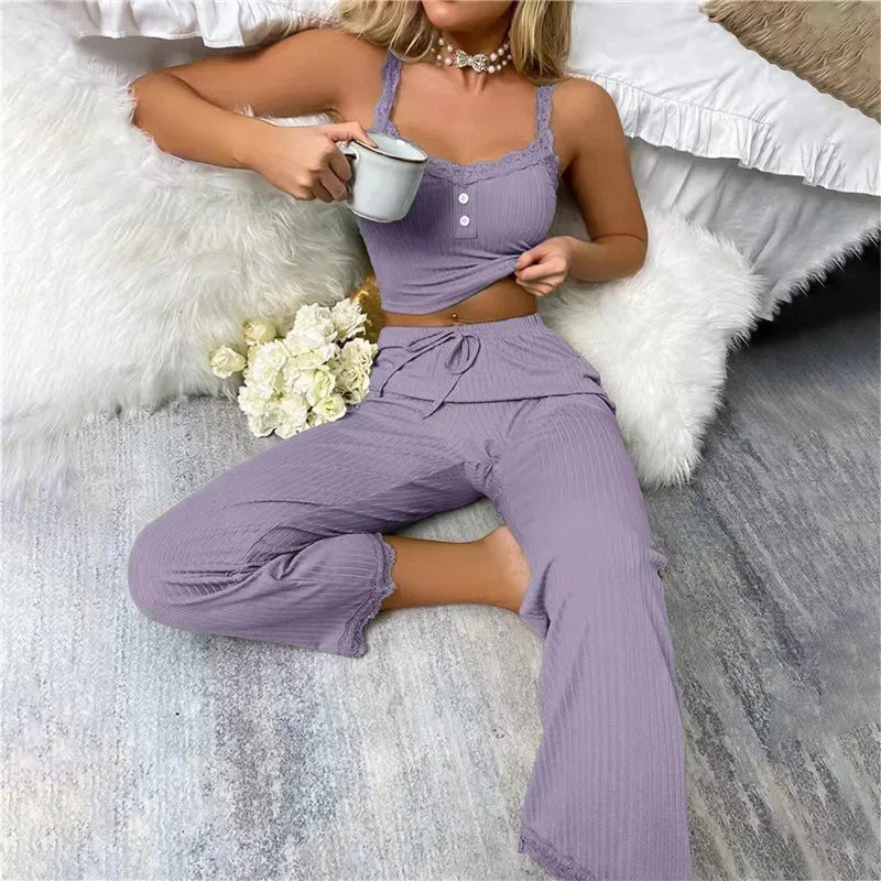 Women's Lace Suspender Trouser Pajama Set