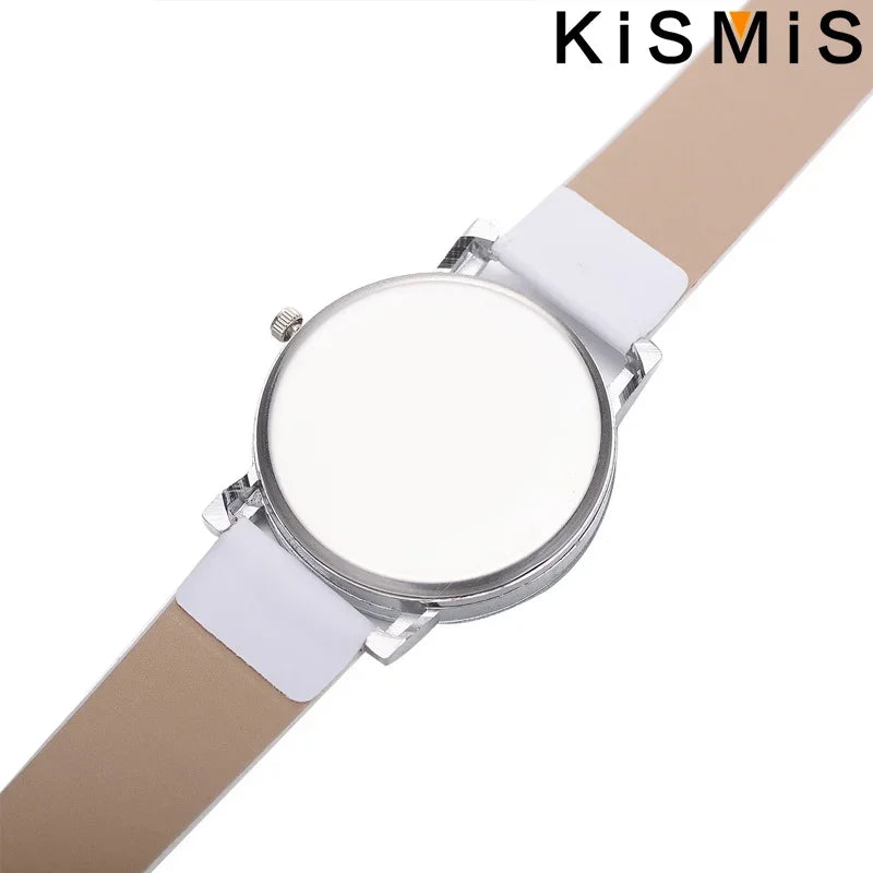 White Leather Round Face Watch