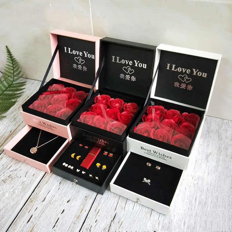 Soap Flower Jewelry Gift Box Rose Necklace