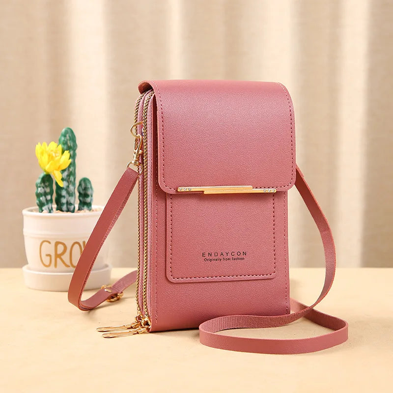 Touch Screen Leather Crossbody Wallet