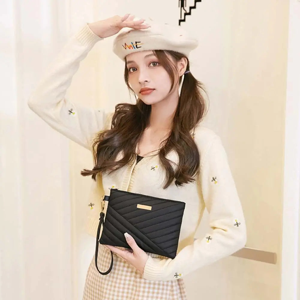 Women's Leather Envelope Wristlet Clutch Bag