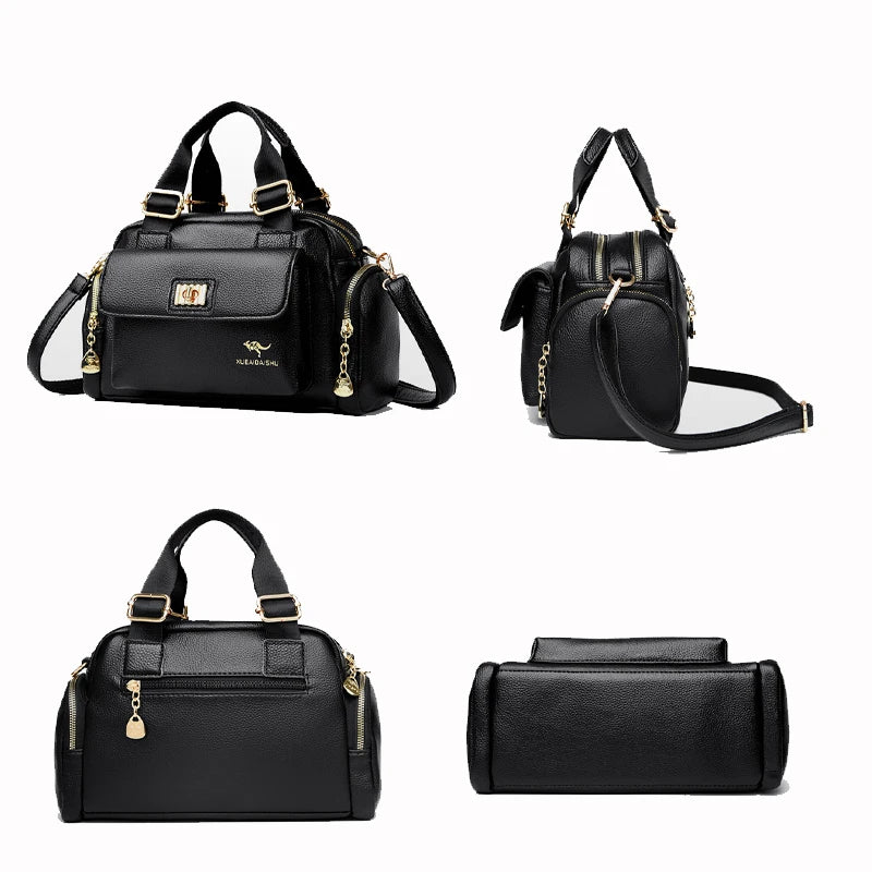 Women's Soft Leather Locomotive Crossbody Bag