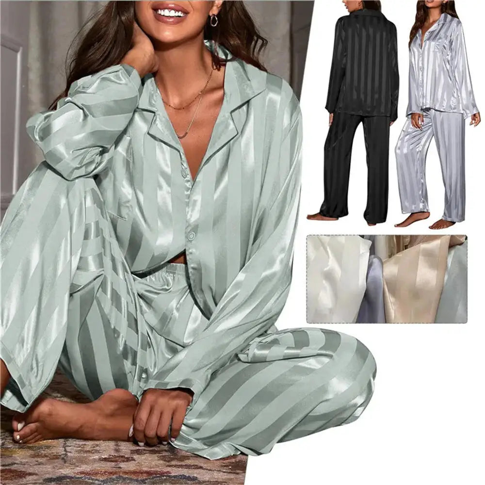 Women's Striped Satin Pajama Set