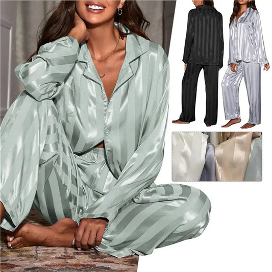 Women's Striped Satin Pajama Set
