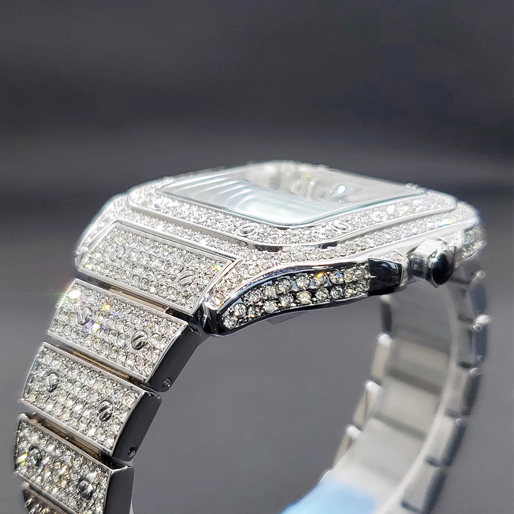 Women's Iced Diamond Square Quartz Watch