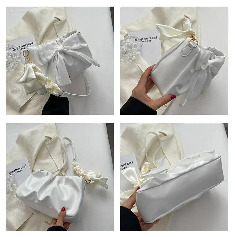 Bow Pleated Underarm Tote Bag