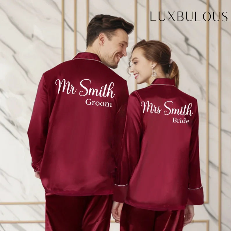 Custom Satin Couple Pajama Set Gift