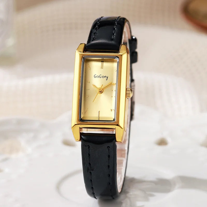 Women's Retro Black Leather Quartz Watch