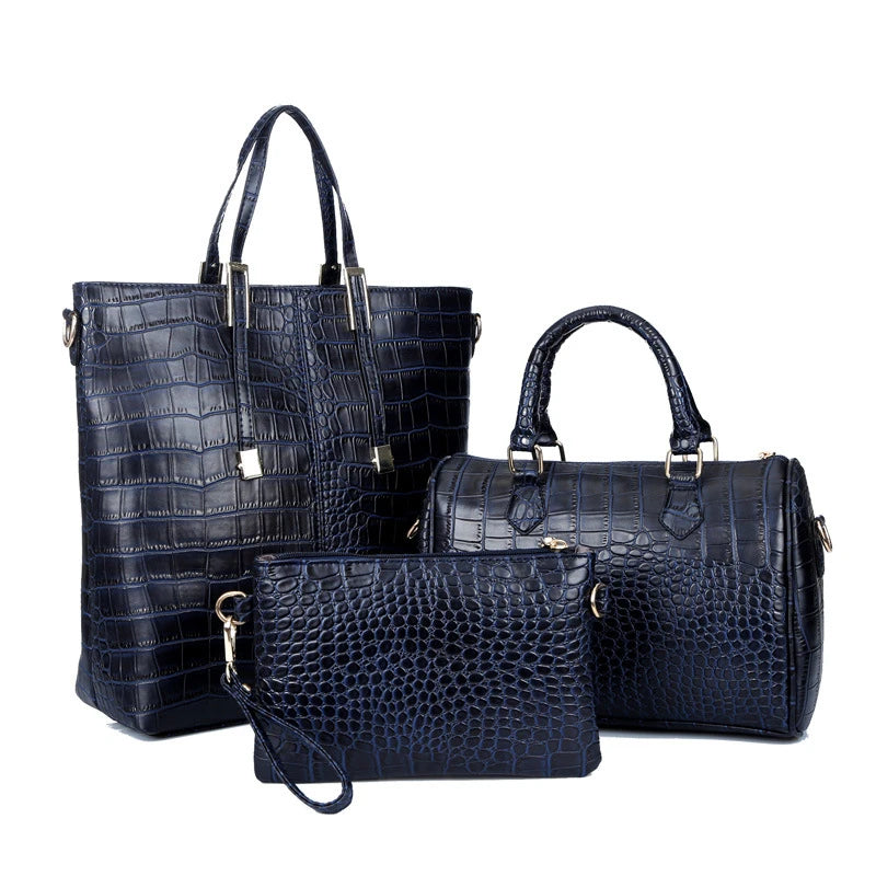 Women's Crocodile PU Leather 3-Piece Bag Set