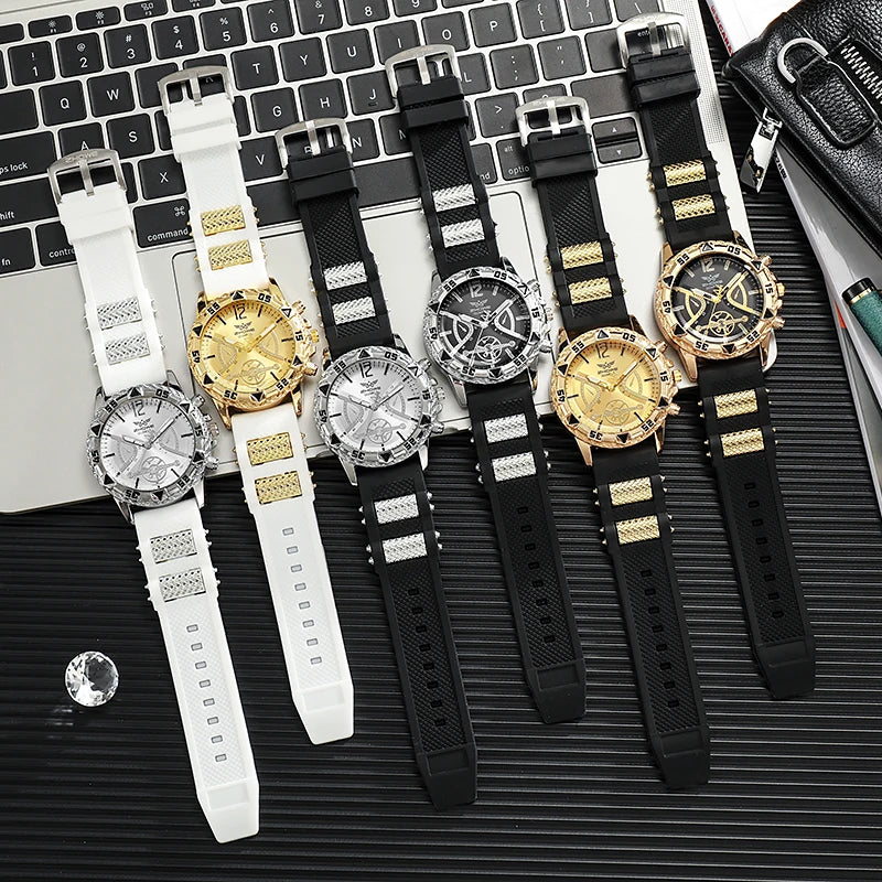 Men's Sports Watch Set with Silicone Band (3pcs)
