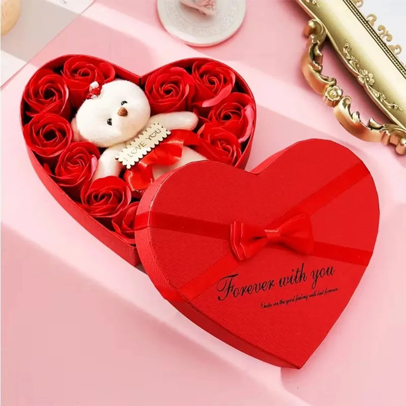Artificial Rose Gift Box Bear Valentine