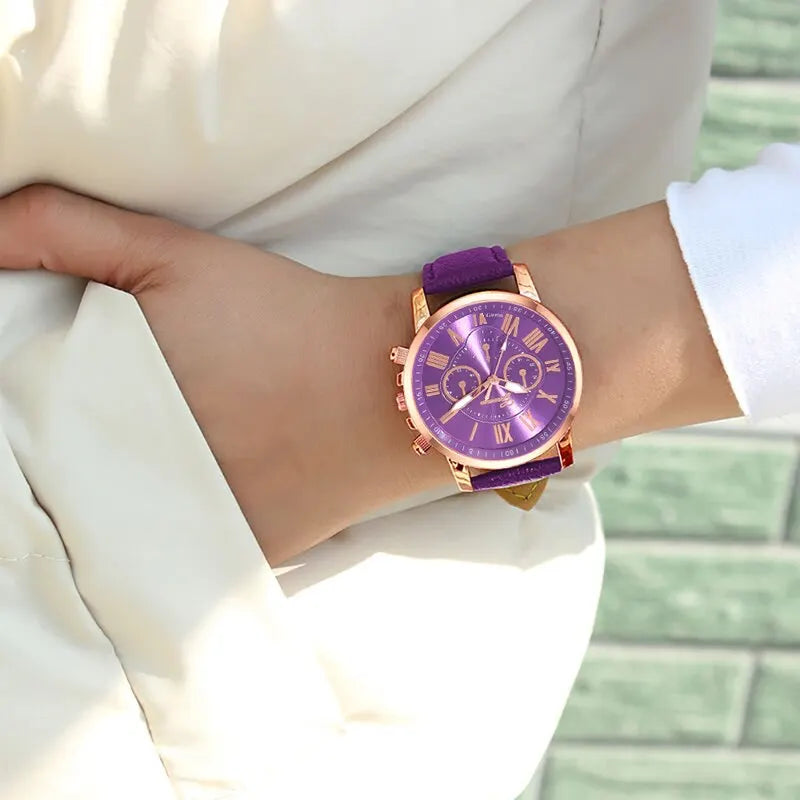 Women's Purple Leather Quartz Watch