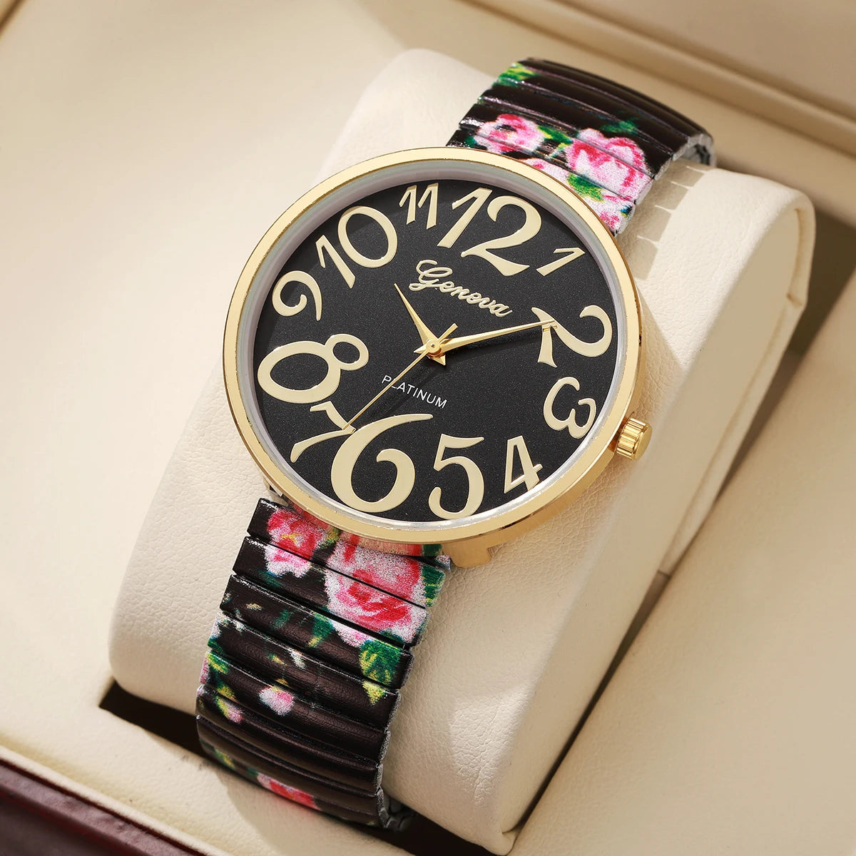 Women's Printed Elastic Band Watch Set
