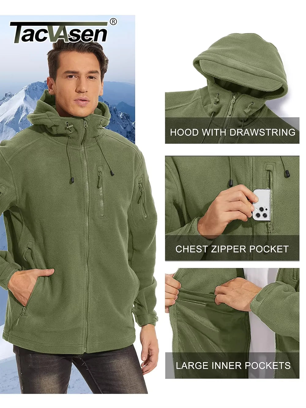 TACVASEN Fleece Hooded Men Jacket