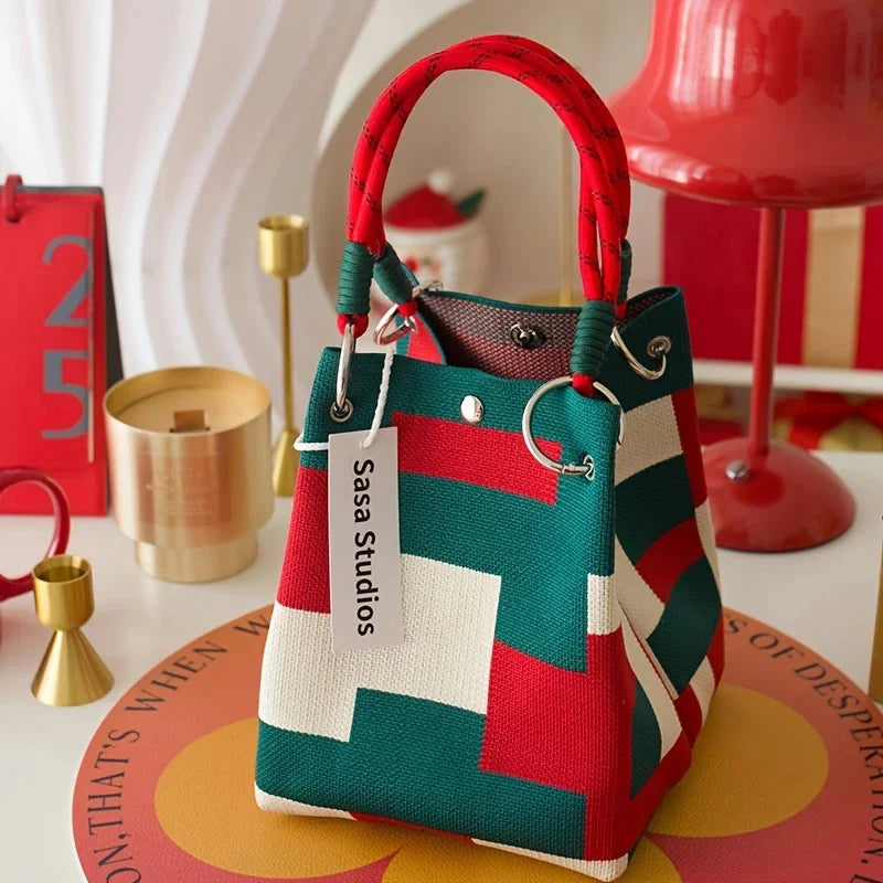 Vintage Floral Knit Tote Bag