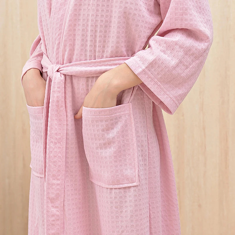 Unisex Waffle Bathrobe Long Sleeve Nightgown