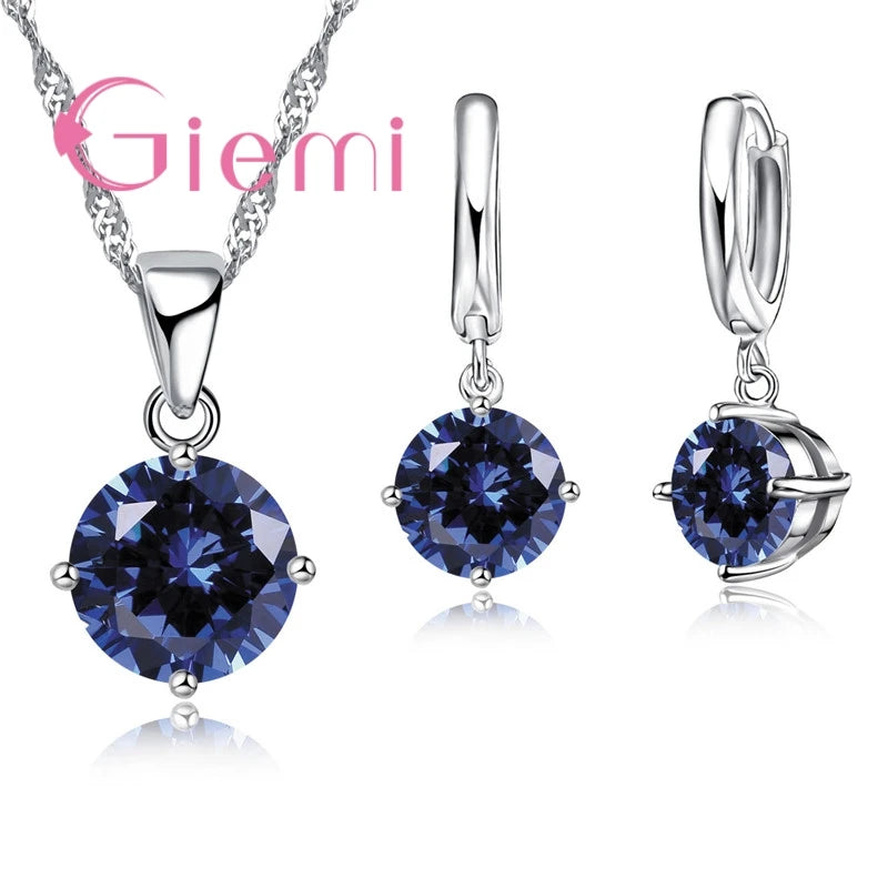 Women's S925 Silver Zirconia Necklace Earring Set