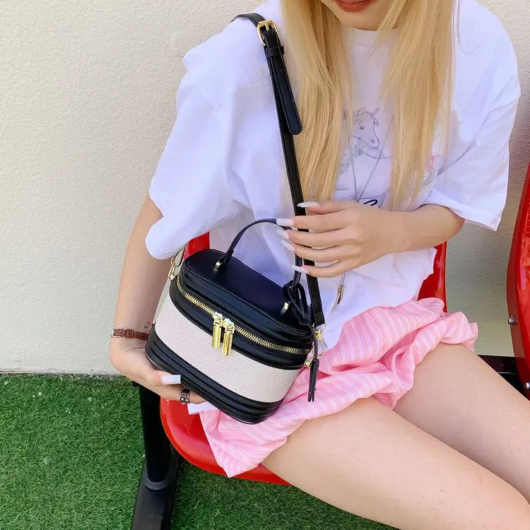 Women's Color Block Leather Shoulder Bag