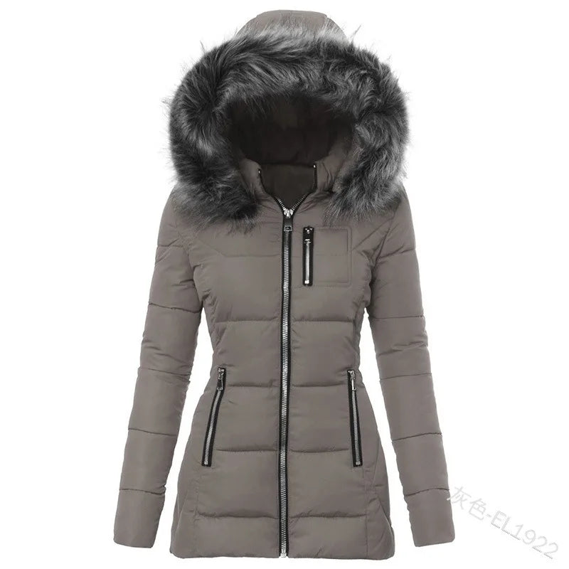 Fur Collar Hooded Women Parka