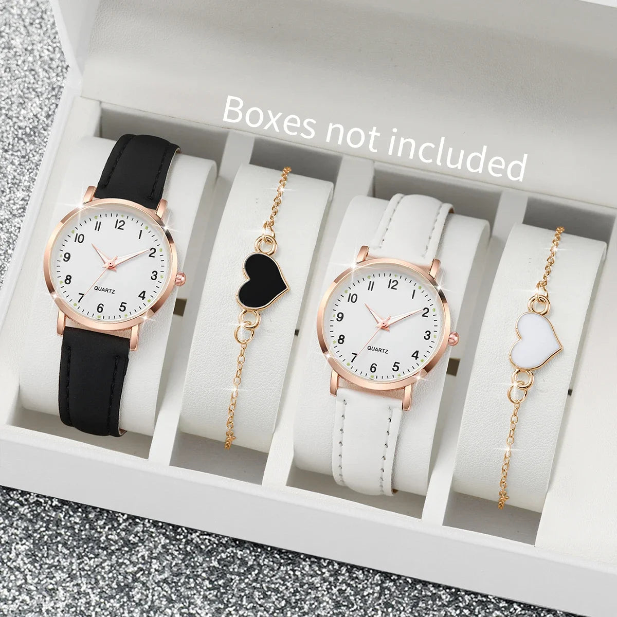 Women's Leather Watch & Heart Bracelet Set (4-6pcs)