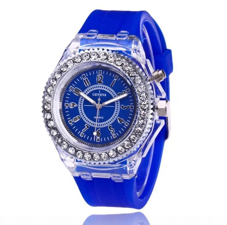 LED Luminous Rhinestone Silicone Watch for Kids & Adults